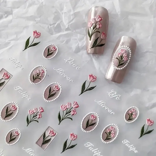 1piece 5Dcute tulip flower nail stickers high quality self-adhesive