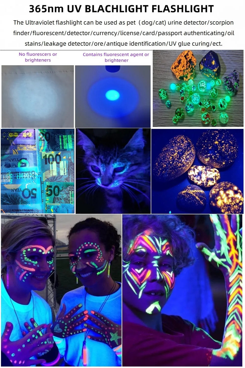 365/395nm Uv Flashlight Blacklight Mini Ultraviolet Torch Money Ore