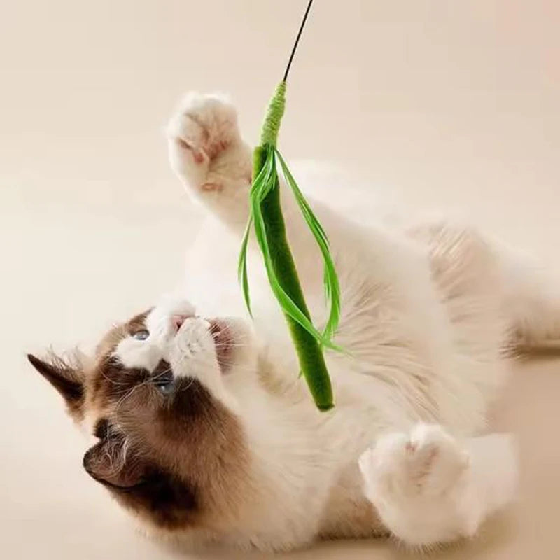 New Cat toys, dog tail grass teasing cat pole feather pole wire cat