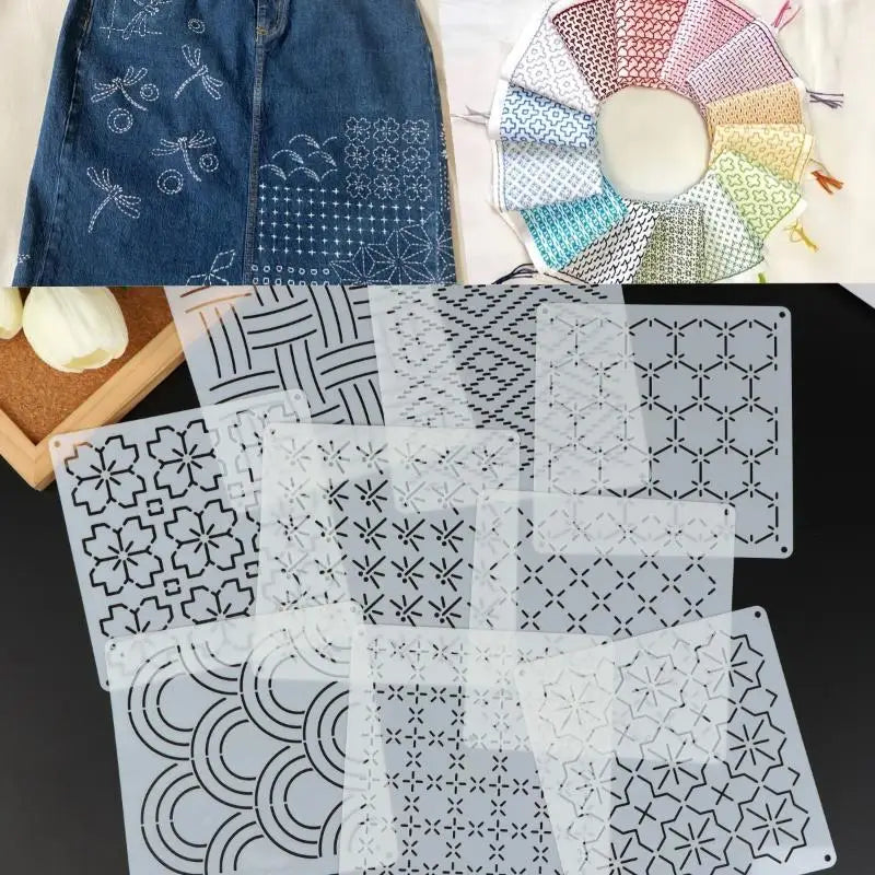 9/32Pcs Sashiko Embroidery Template DIY Geometric Patchwork Stencil
