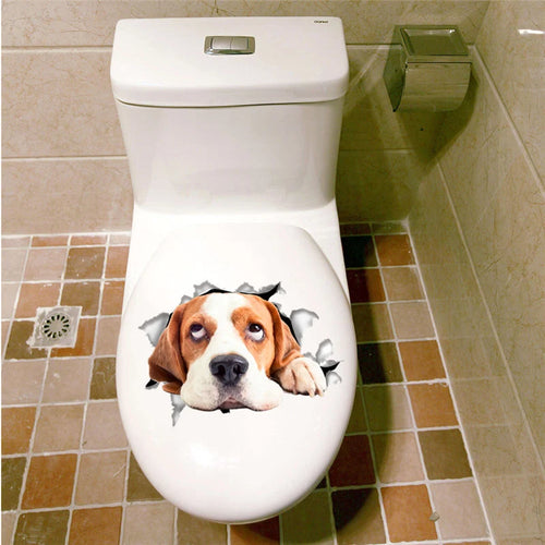Vivid 3d Hole Funny Cat Dog Toilet Stickers Diy Wc Washroom Home