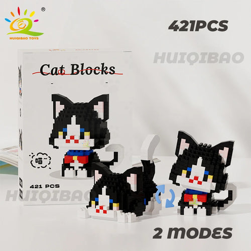 HUIQIBAO Cute Cat Micro Model Building Block Kids Mini Pets City