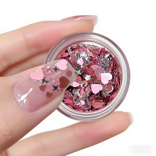 Sparkling four-star star love star girl pink nail Glitter decoration