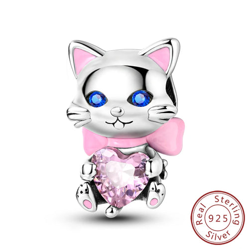Charms 925 Sterling Silver Dog Cat Paw Print Love Pets Charms Beads