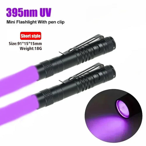 395nm UV Flashlight Ultraviolet Torch With Pen Clip Portable Violet