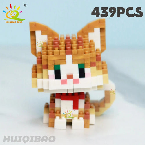 HUIQIBAO Cute Cat Micro Model Building Block Kids Mini Pets City