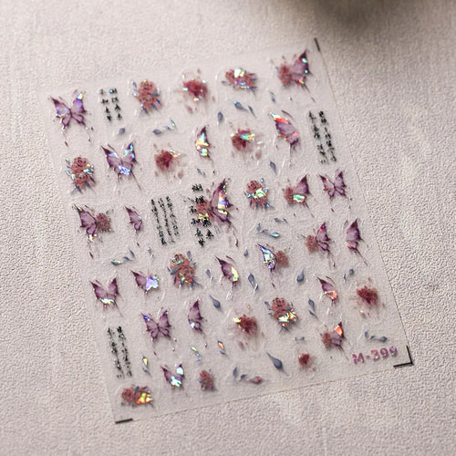 1Pcs 5D Embossed Aurora Butterfly Nail Art Stickers Self Adhesive
