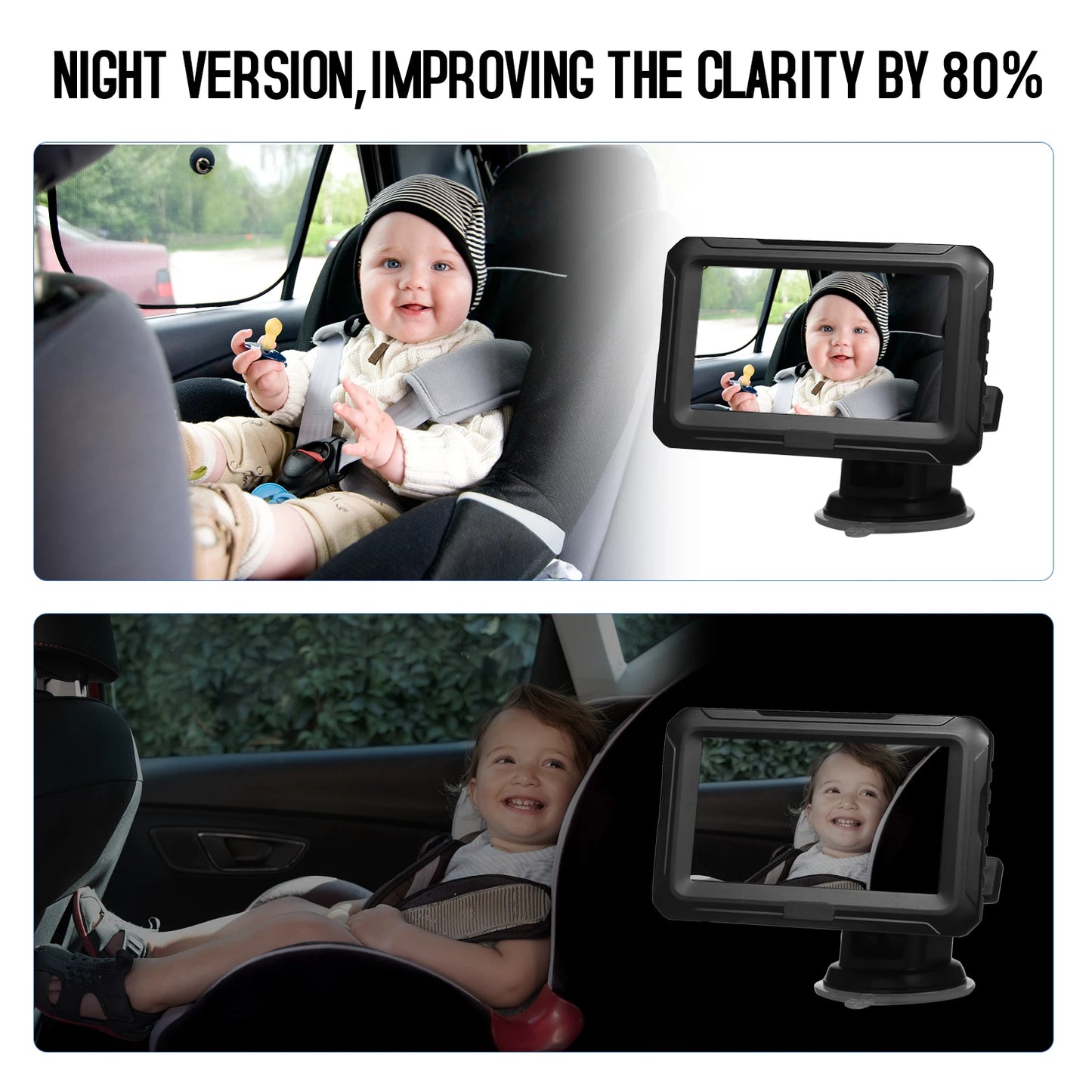 Rear View Monitor 4.3'' IPS Screen Baby Car Mirror Adjustable Wide
