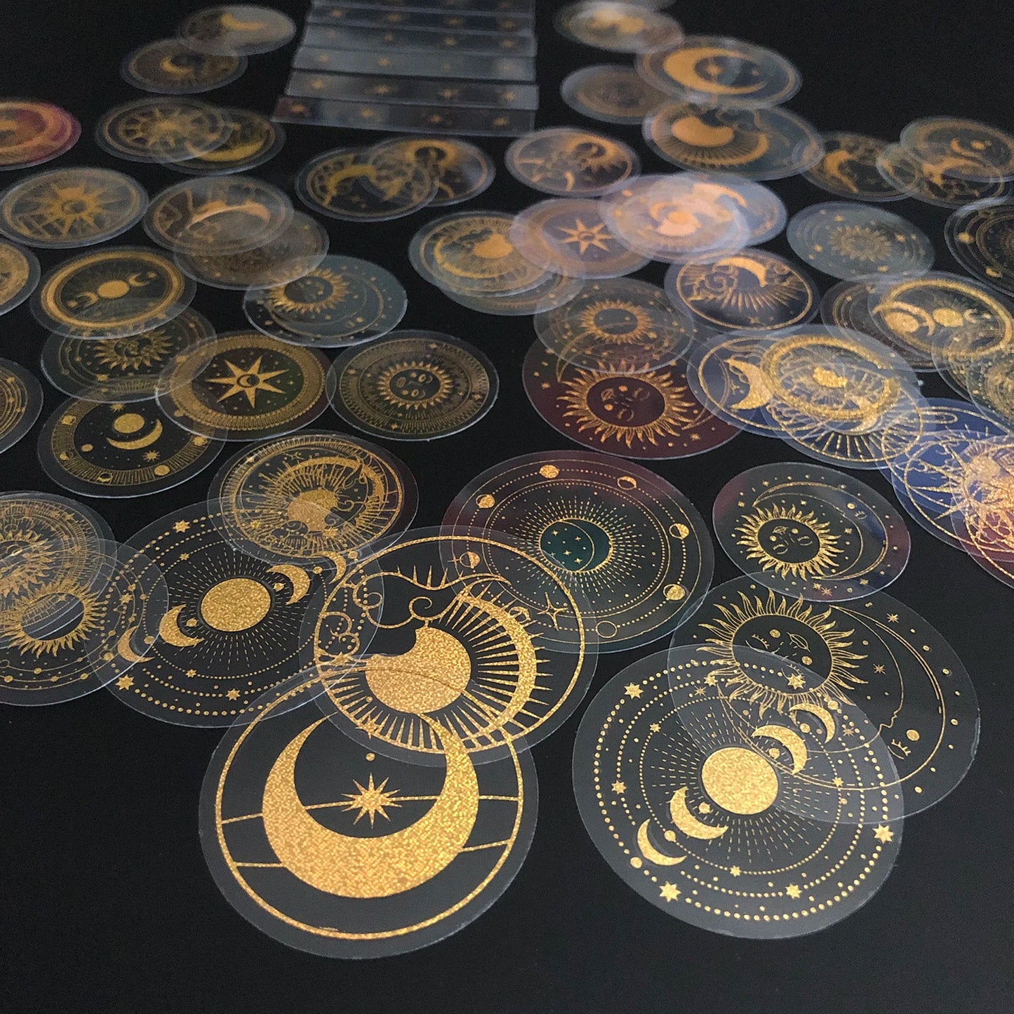 70 pcs Glitter Gold PET Adhesive Stickers Waterproof Transparent