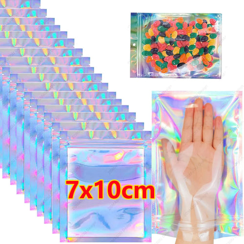 200-1PCS Laser Sealing Bags Color Plastic Holographic Candy Food Pouch