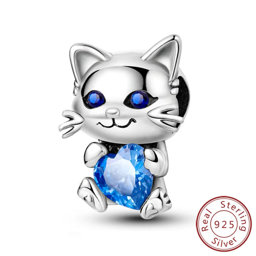 Charms 925 Sterling Silver Dog Cat Paw Print Love Pets Charms Beads