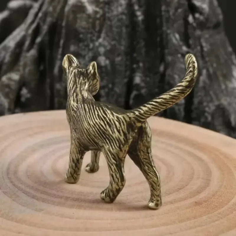 Retro Cat Brass Ornament Creative Long Tailed Cat Desktop Tea Pet