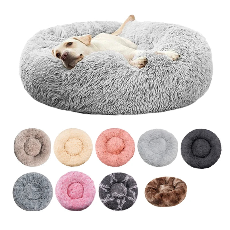 Round Dog Bed Winter Warm Cat Bed Plush Basket for Dog Washable Pet