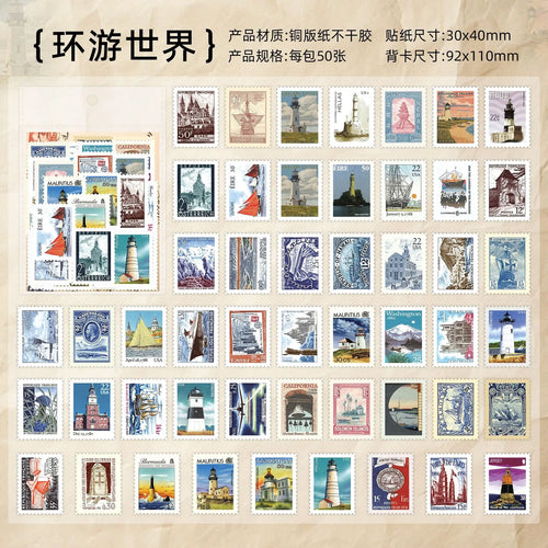 50 sheets Philatelic museum series Postage stamp theme stickers