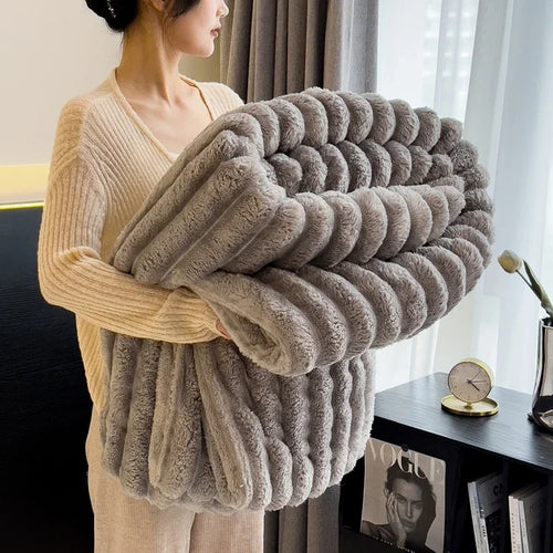 Solid Color Thickened Wide Striped Multifunctional Blanket Can Be Used