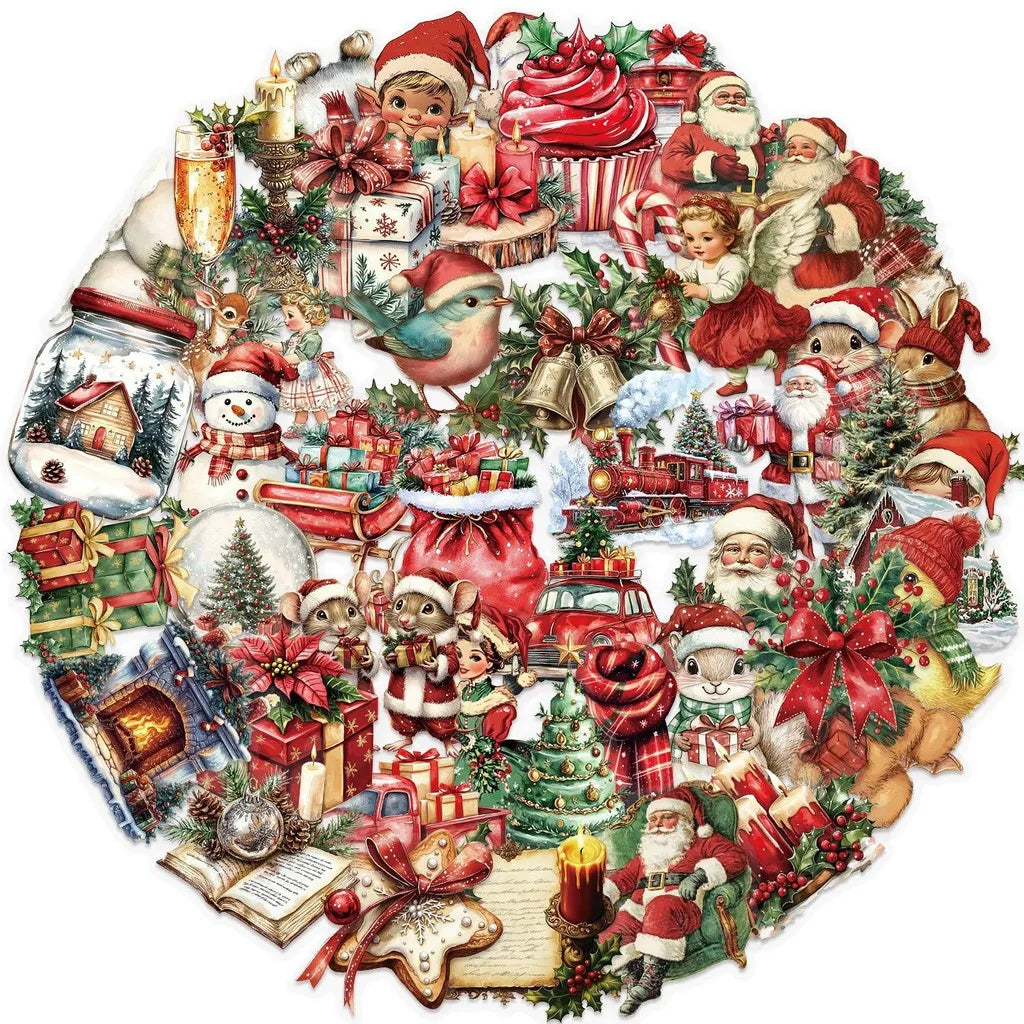 50 Pieces Transparent Cartoon Retro Christmas Sticker Pack -