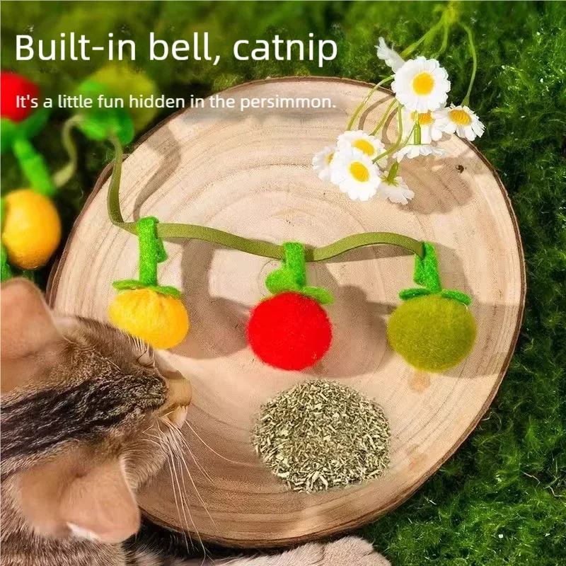 Durable Tomato Cat Teaser String Toy With Bell Self Play Interactive