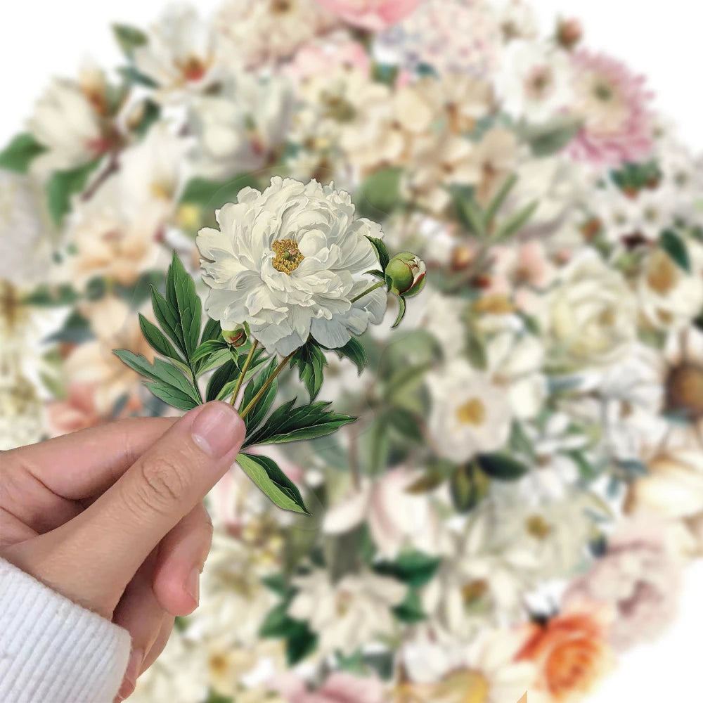 50PCS Creative Retro Long Branch Flower Stickers Phone Case Decoration