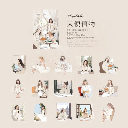 30pcs/pack artistic girl creative character PET sticker bag Collage
