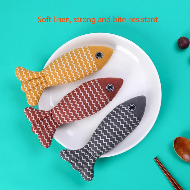 Cat toy self high boredom resistant bite clean teeth linen fish