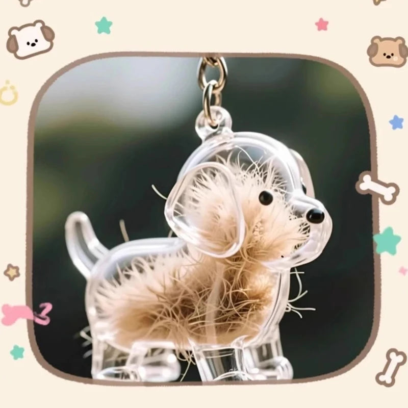 Cute Clear Puppy Hair Memorial DIY Pendant Keychain Decor Keepsake