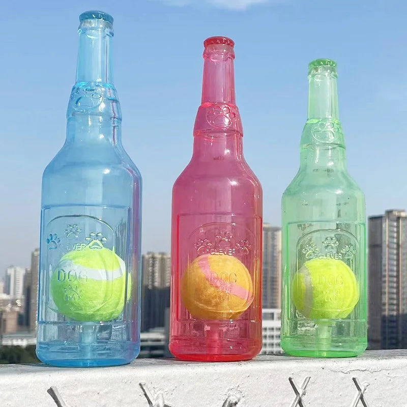 Pet Chew Toy TPR Bite-resistance Beer Bottle with Tennis Ball Toy