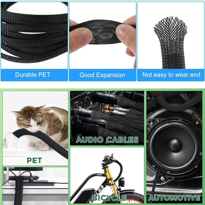 3m/9.85ft PET Expandable Braided Sleeving Flexible Wire Loom Mesh