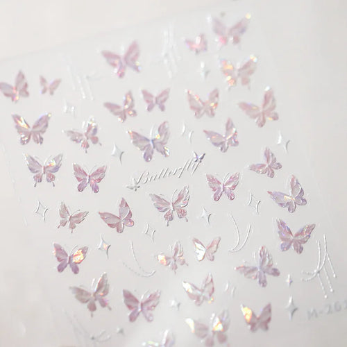 1Pcs 5D Embossed Aurora Butterfly Nail Art Stickers Self Adhesive
