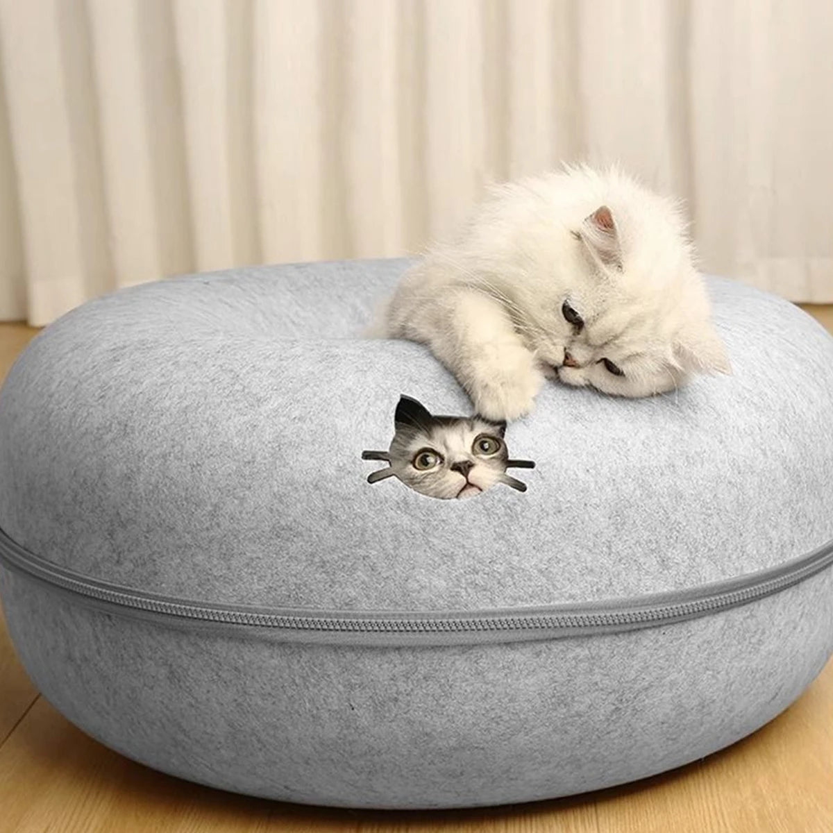 Felt Donut Bed for Cats House With Breather Hole Dog Bed Interactive