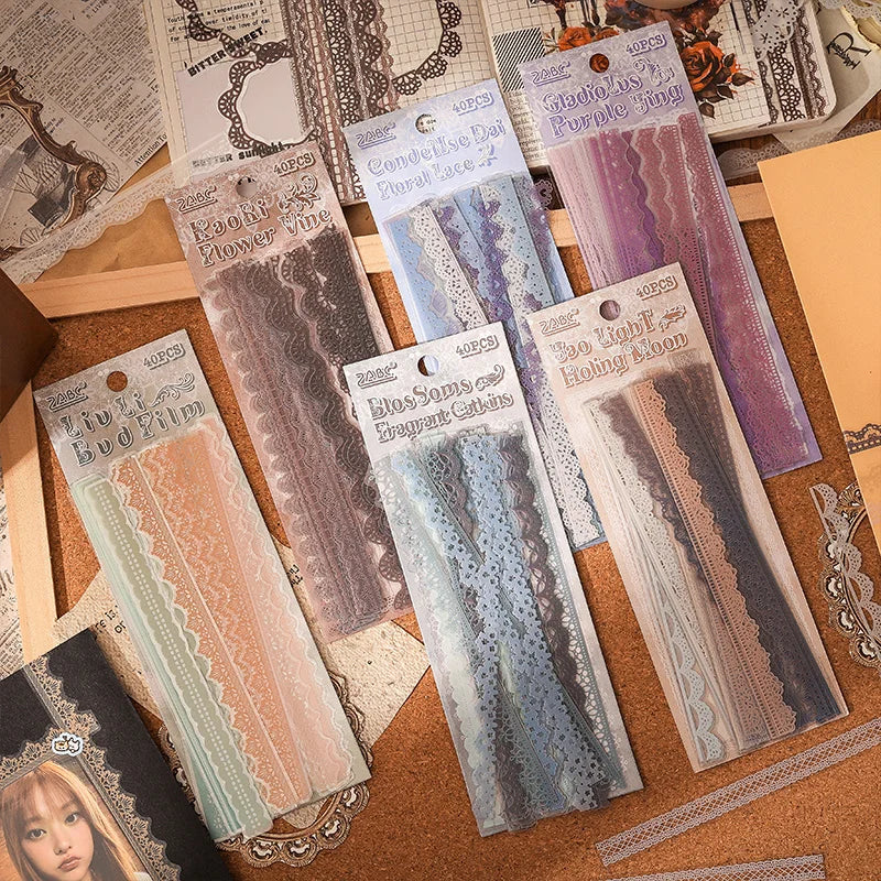 40 pcs Lace Stickers Cute Aesthetics Decor Collage Junk Journal