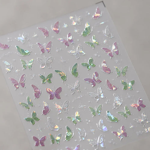 1Pcs 5D Embossed Aurora Butterfly Nail Art Stickers Self Adhesive