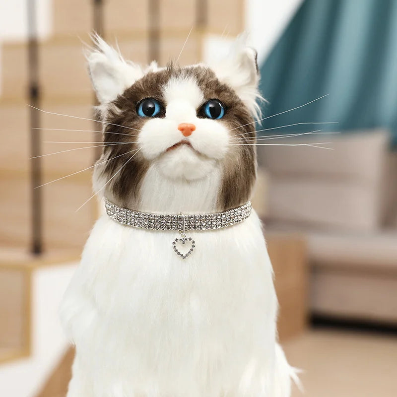 New Cat Dog Collar Three Row Elastic Rhinestone Pet Collars Love