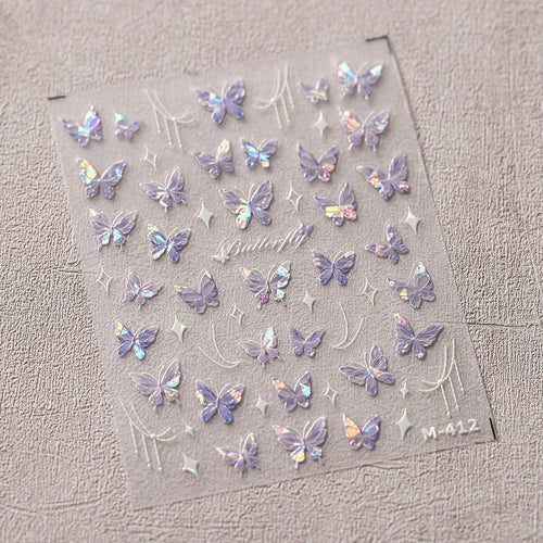1Pcs 5D Embossed Aurora Butterfly Nail Art Stickers Self Adhesive