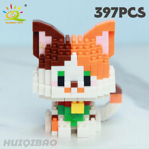 HUIQIBAO Cute Cat Micro Model Building Block Kids Mini Pets City