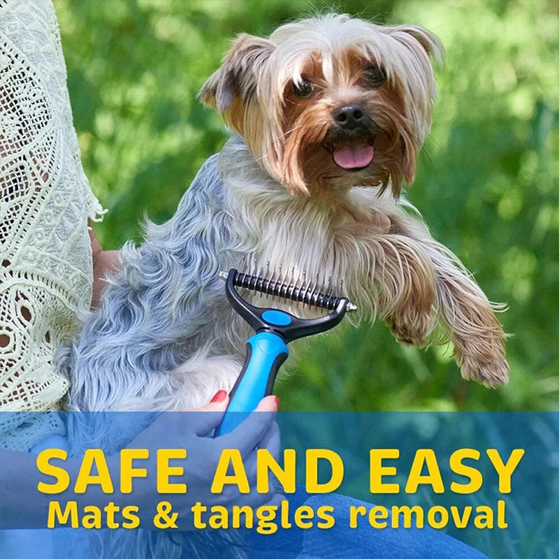 Pet Deshedding Brush Two Sided Pet Grooming Comb Stainless Steel