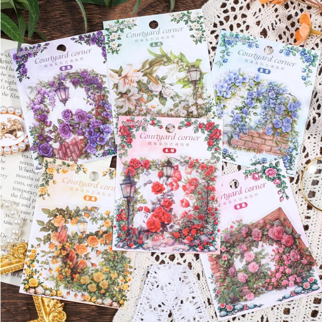30 Pcs Flowers Corner Stickers PET sticker package DIY diary