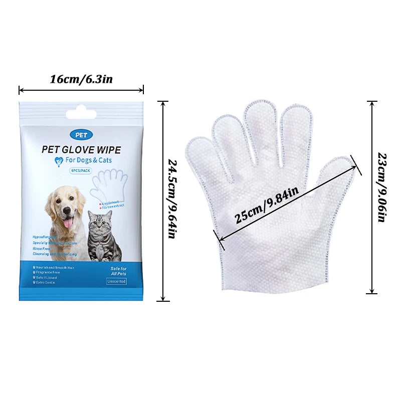 6Pcs Pet Wipes Gloves Free Cleaning Dog & Cat Wipes Puppies and