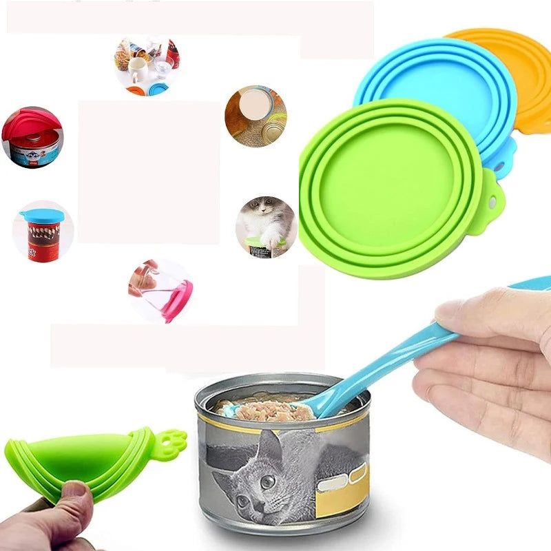 2pcs/set Reusable Pet Food Can Cover Silicone Dogs Cats Storage Tin