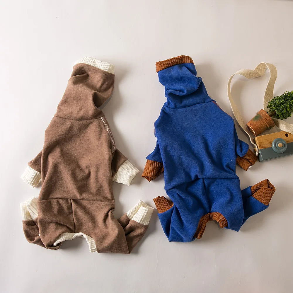 Dog Clothes Pet Plush Warm High Neck Four Legged Clothes Slightly