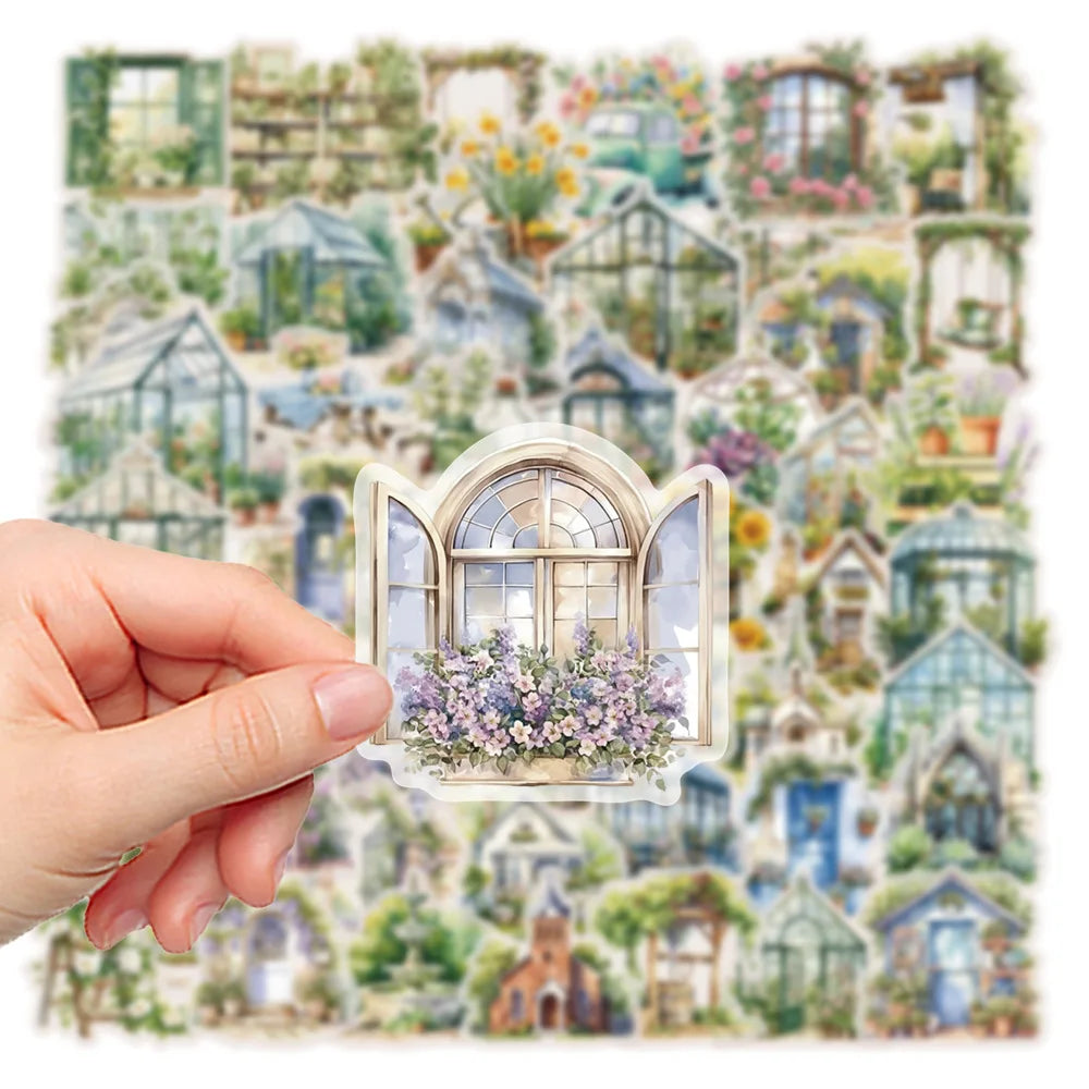 50PCS Flower Field Cottage Cartoon Stickers DIY Scrapbooking Guitar