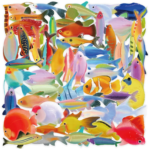 50pcs Cartoon Marine Creatures Fish Stickers Fishing Box Suitcase