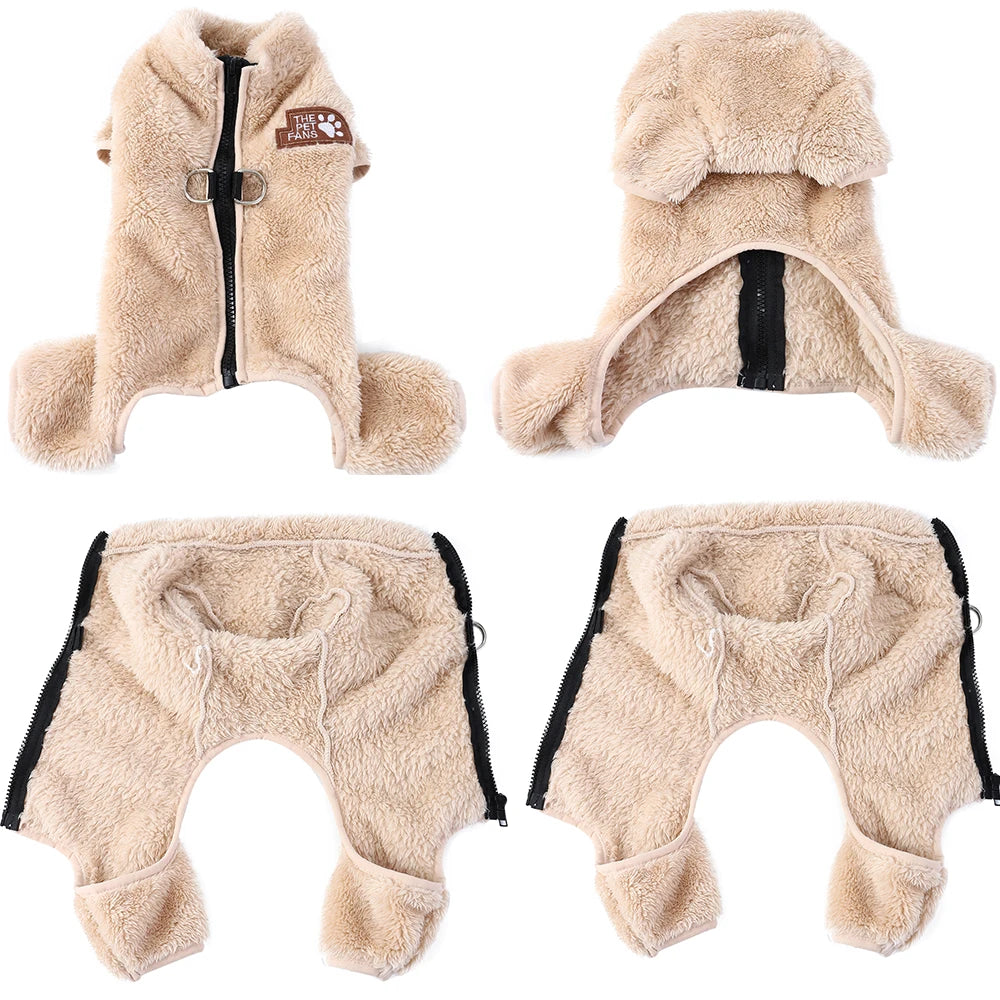 Soft Fleece Dog Clothes Winter Four Legs Covered  Plush Pet Coat
