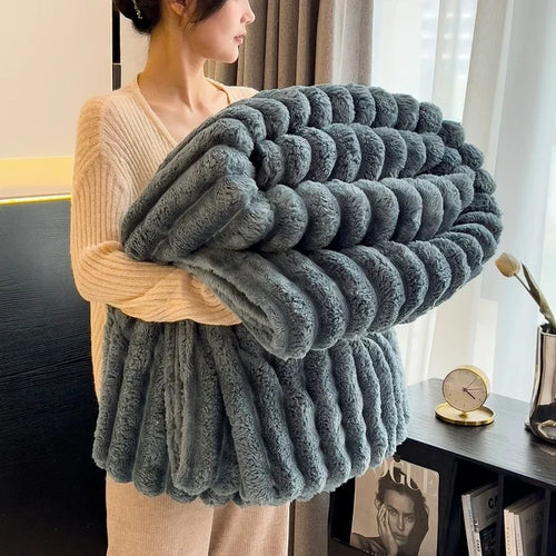 Solid Color Thickened Wide Striped Multifunctional Blanket Can Be Used