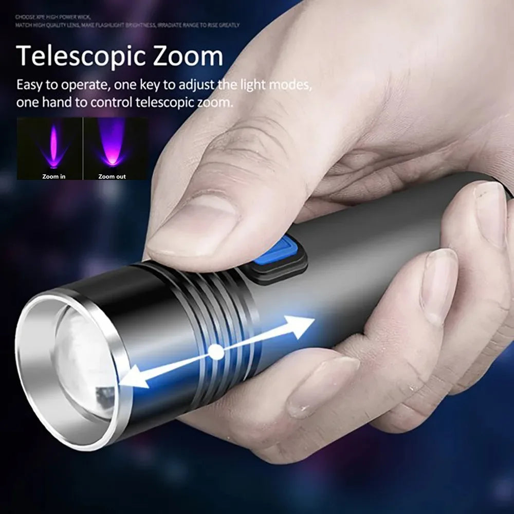 395nm UV Flashlight Blacklight Zoomable USB Rechargeable UV Light