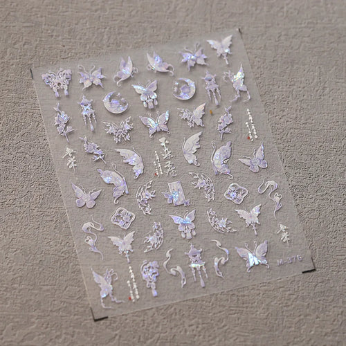 1Pcs 5D Embossed Aurora Butterfly Nail Art Stickers Self Adhesive