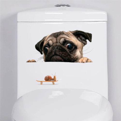 Vivid 3d Hole Funny Cat Dog Toilet Stickers Diy Wc Washroom Home