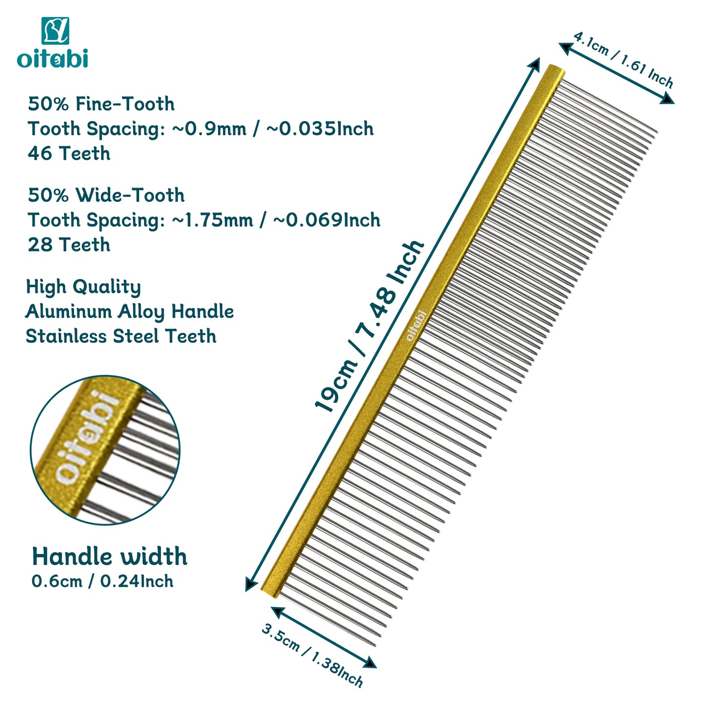 Oitabi Pet Comb Stainless Steel Long Teeth Comb for Dogs & Cats Pet