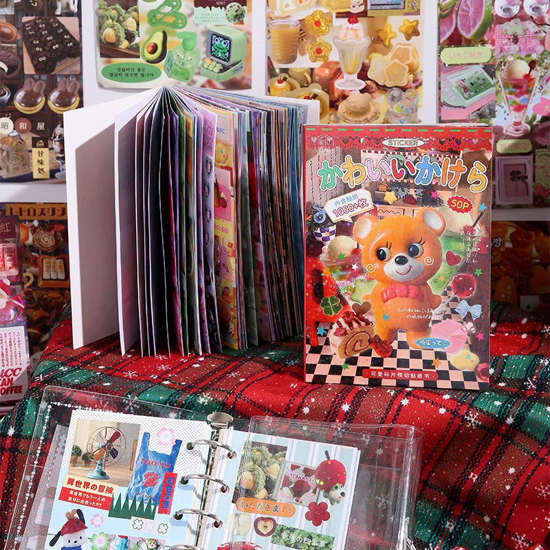 50 Sheets PET Die cut Stickers book Retro Cartoon Decorative handmade