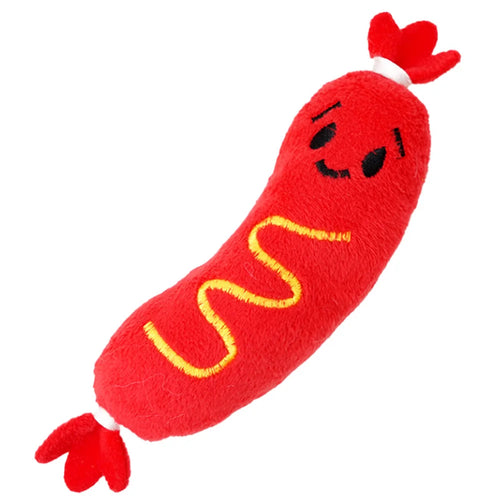 Squeaky Plush Pet Toys: Hot Dog Embroidered Chew Toys for Dogs & Cats,