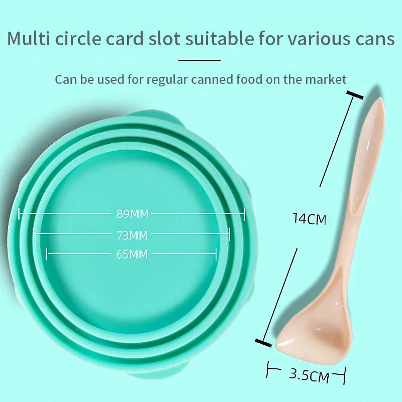 New Portable Silicone Dog Cat Canned Lid 2-in-1Food Sealer Spoon Pet